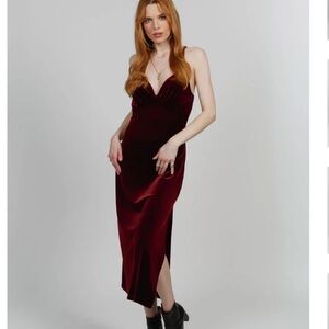 Band of Gypsies  Felicia Burgundy Velvet Midi Dress